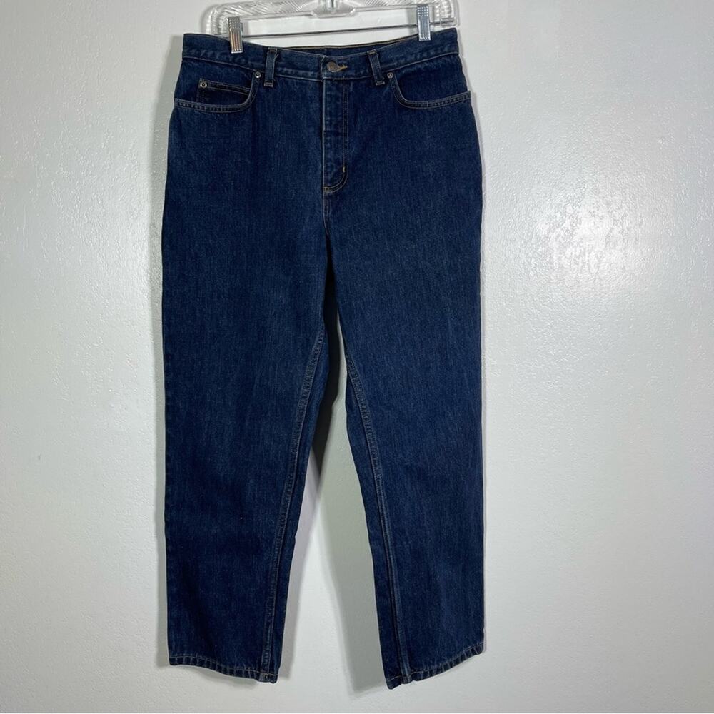 Land's End Dark Wash High Rise Tapered Classic Jeans, Size 12 Petite.